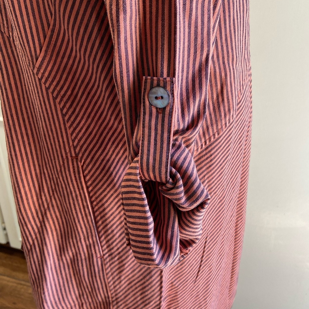Soft Surroundings Women L Orange Striped Shirt Button Down Sasha Top Roll Tab - Picture 3 of 9